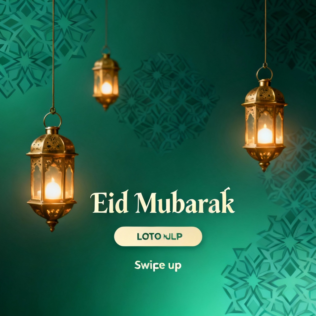 Eid social story with lanterns and geometric pattern