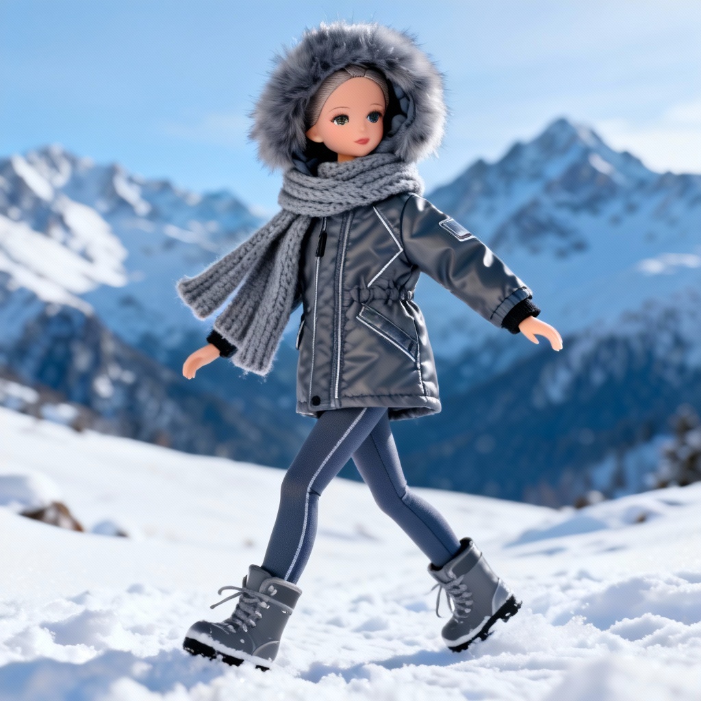 AI doll winter look with parka and snow boots