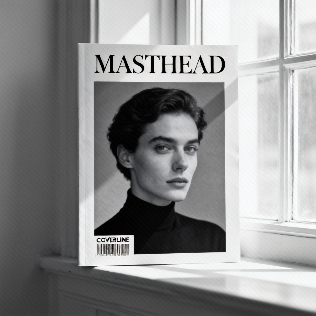 AI black and white editorial magazine cover with minimal design