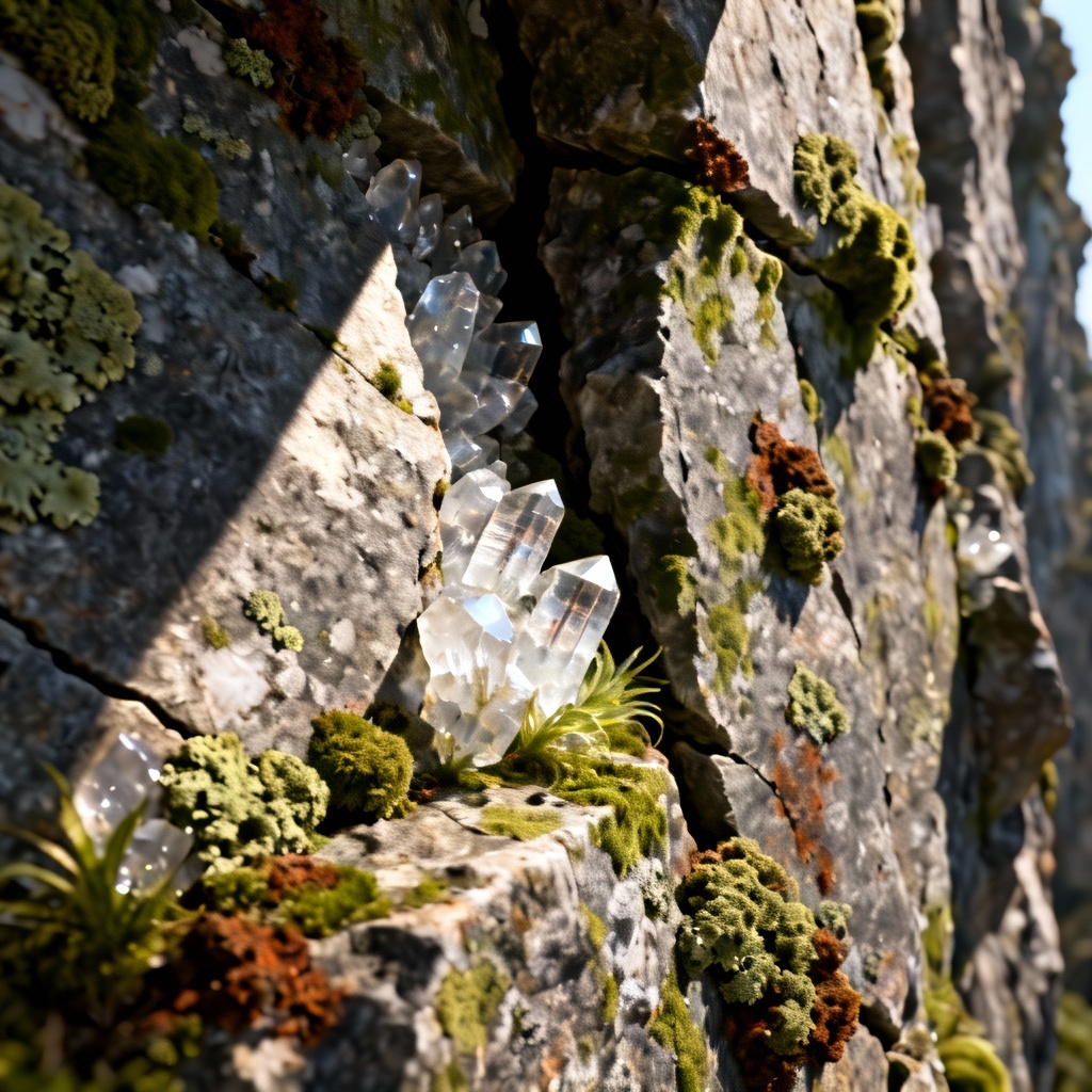 AI-generated mossy granite rock cliff texture