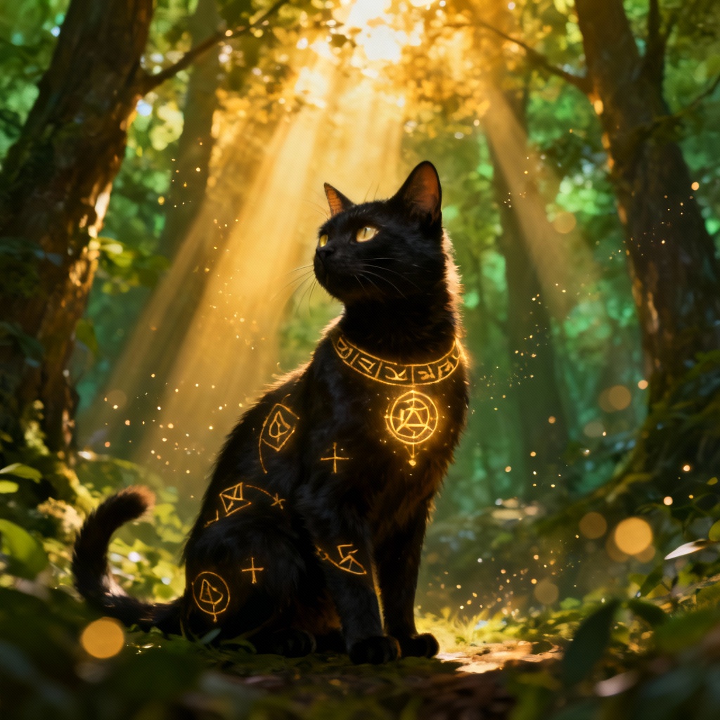 AI fantasy forest guardian cat art