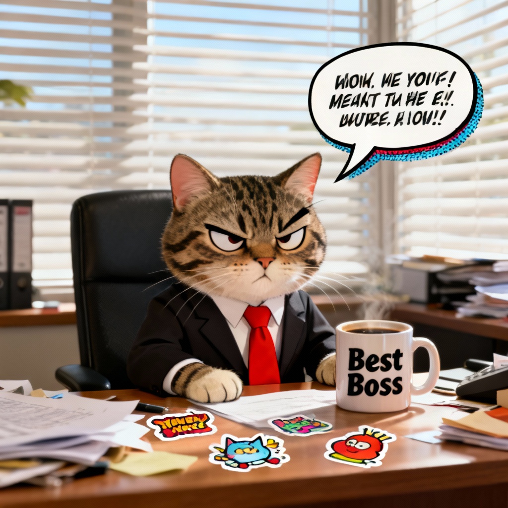 AI funny office cat boss photo
