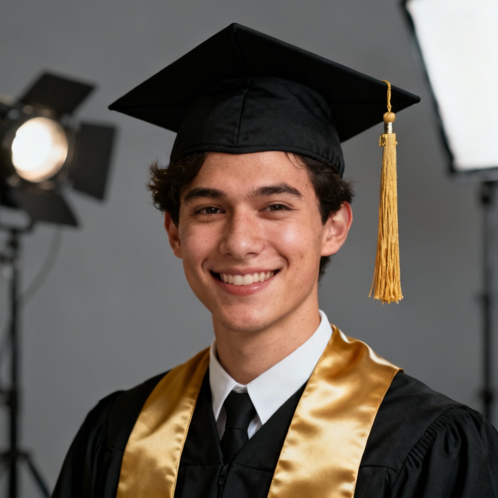 AI-generated graduation portrait in cap and gown