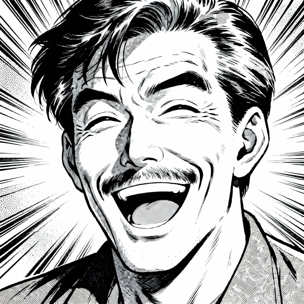 AI retro manga ahegao panel of adult character