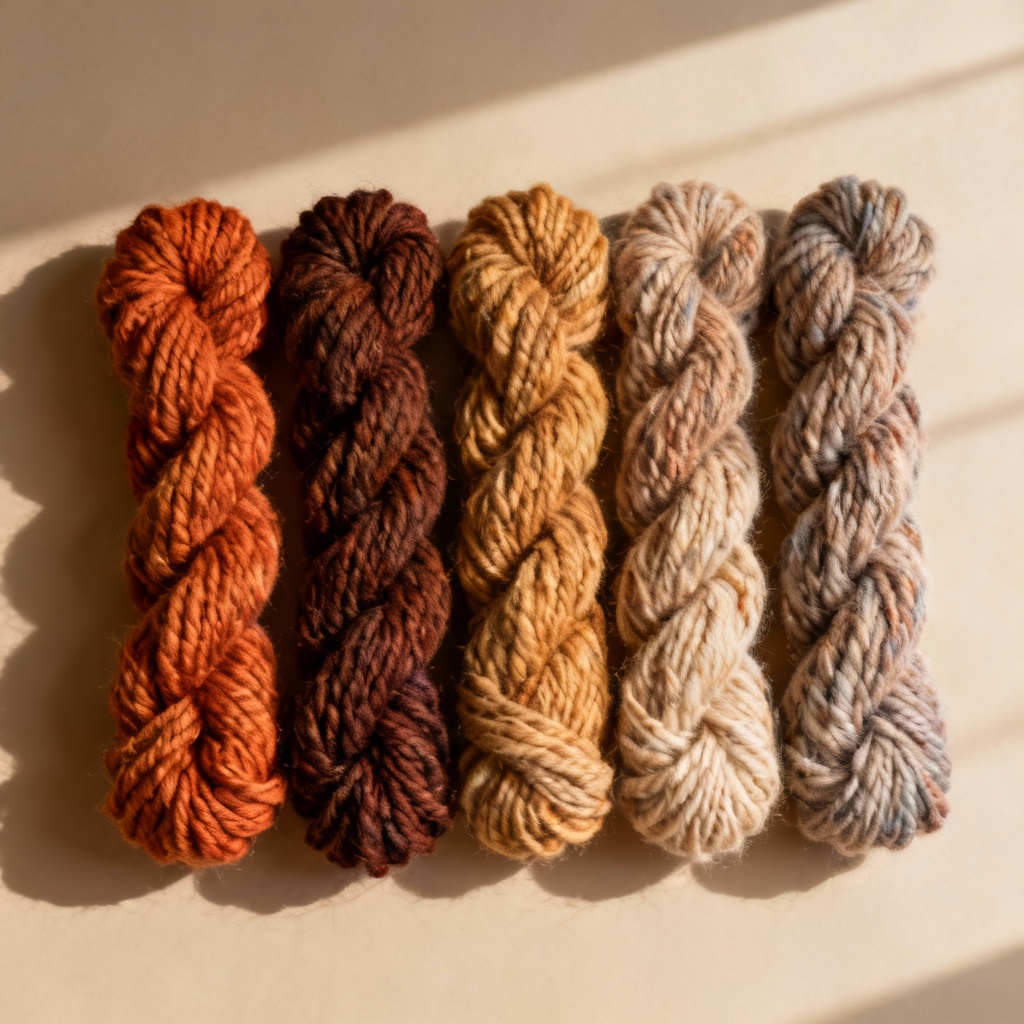 Flat lay of chunky handspun yarn color palette