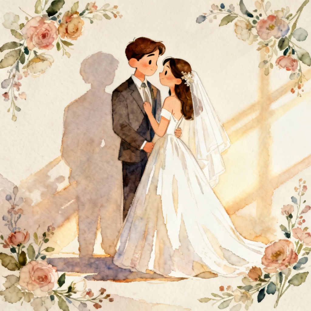 AI Wasserfarbe Hochzeitskarikatur