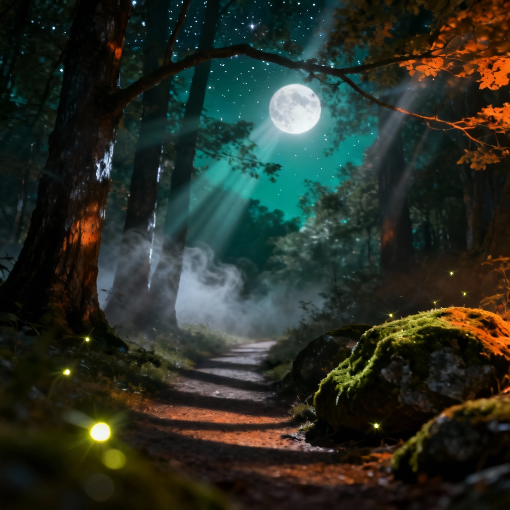 AI Moonlit Forest Night Path