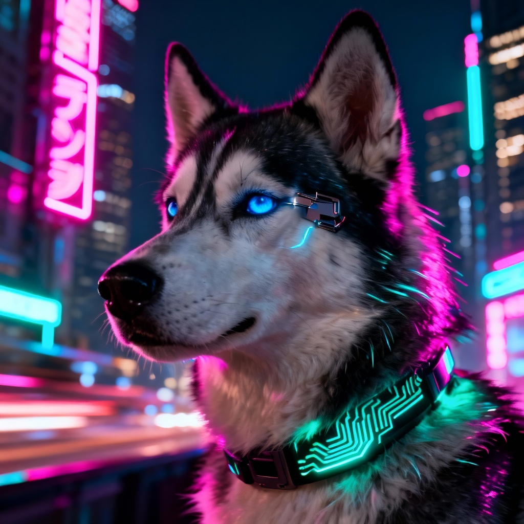 AI Cyberpunk Husky Portrait