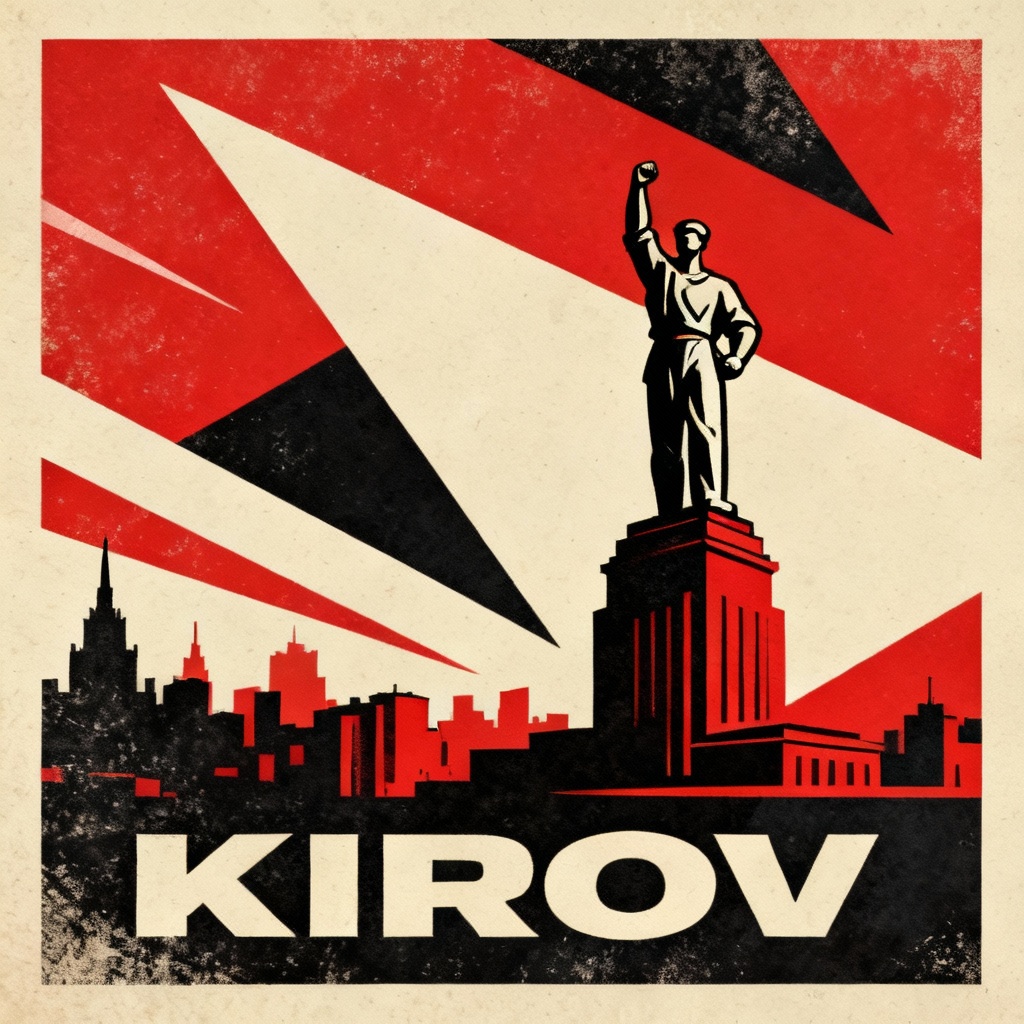 AI constructivist Kirov poster design with bold shapes