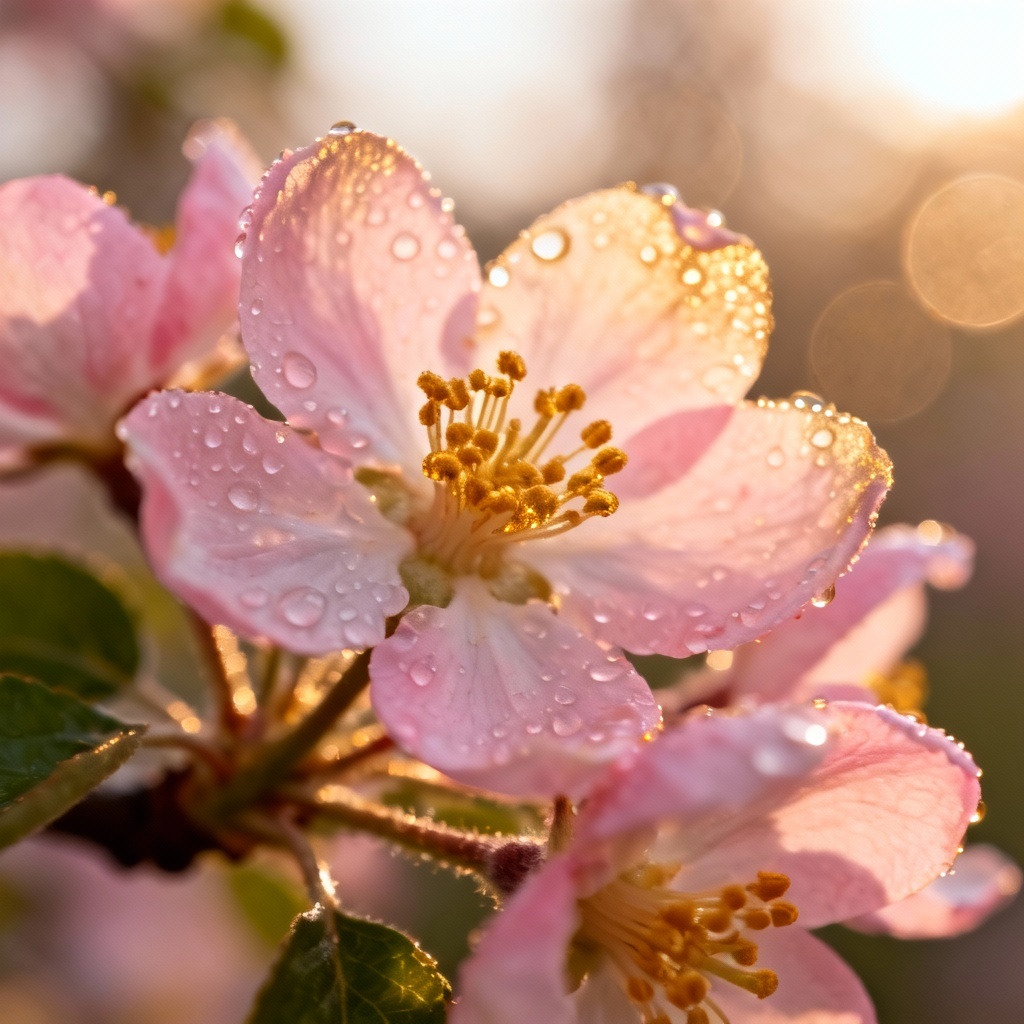 Macro apple blossom photo generated by AI