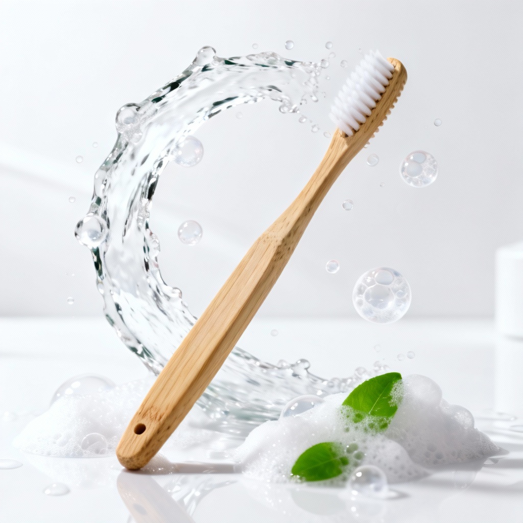 AI CGI ad of eco toothbrush with fresh water splash