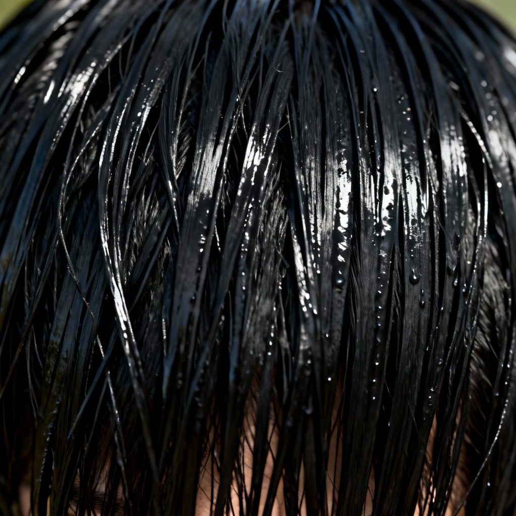 Wet look black hair texture with glossy specular highlights