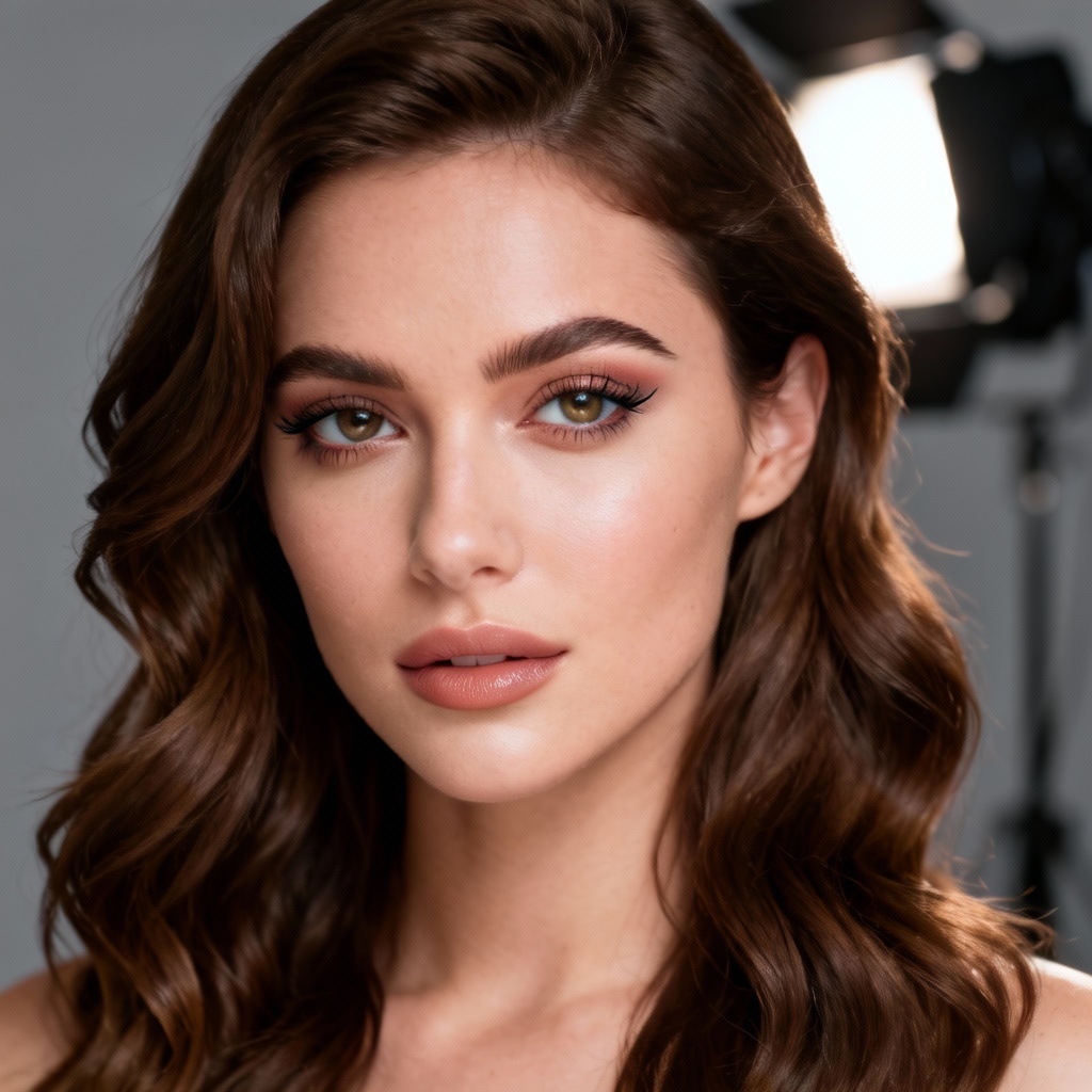 AI brunette portrait with soft studio lighting and chestnut hair