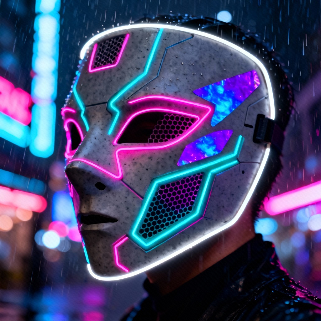 AI neon cyberpunk masquerade mask