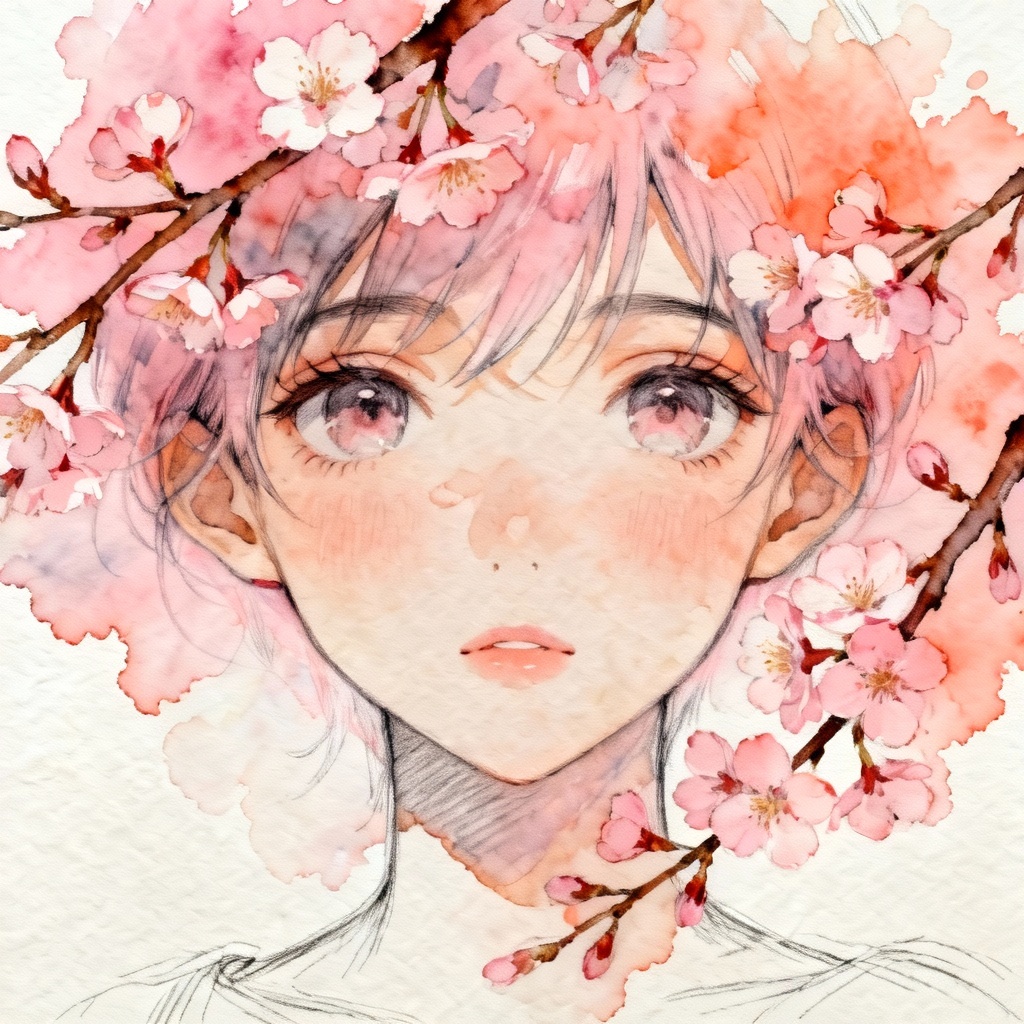 Watercolor anime sakura portrait