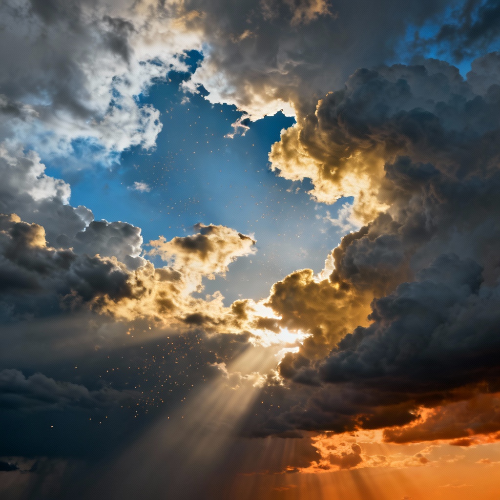 AI storm-clearing sky with dramatic broken clouds