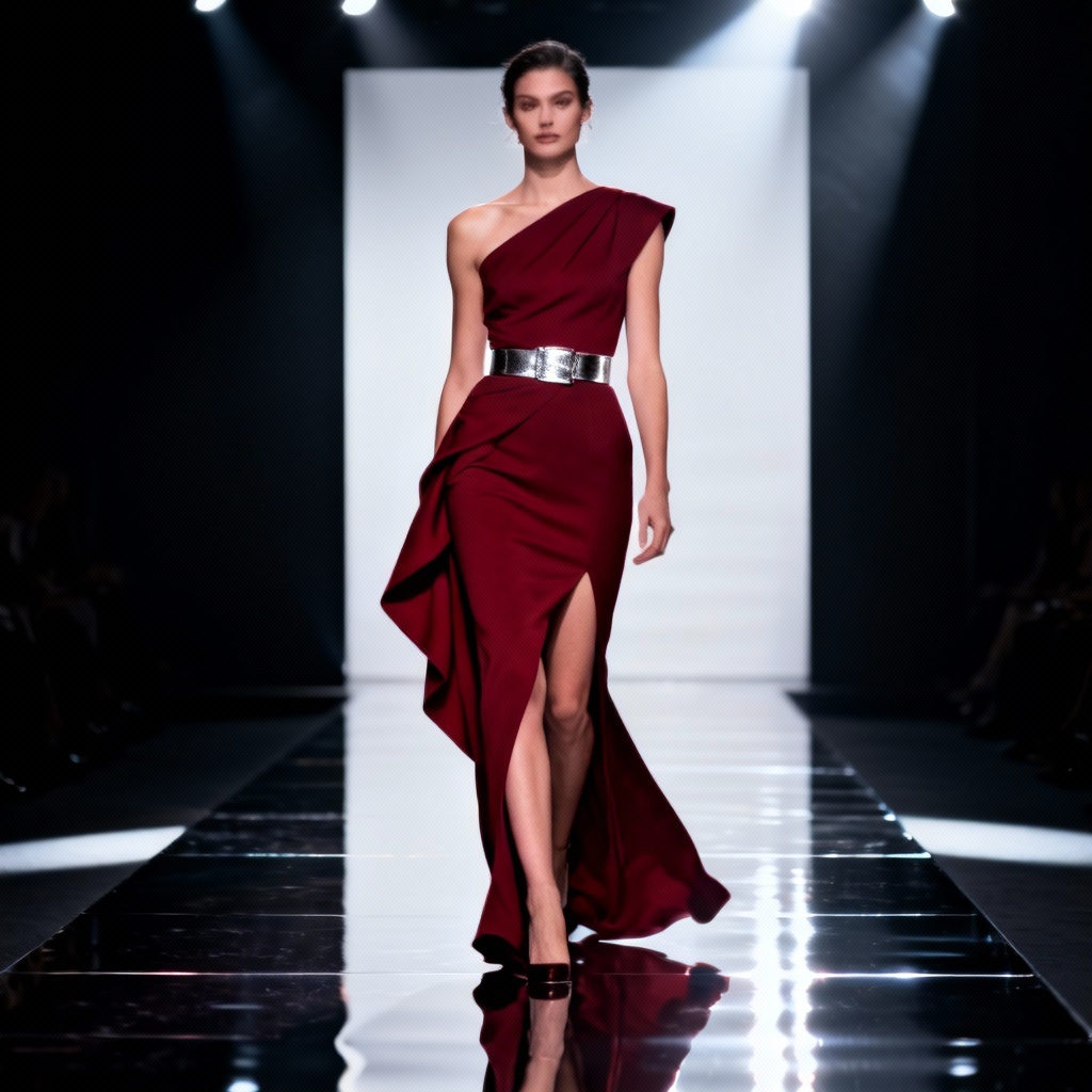 AI One-Shoulder High Slit Evening Gown