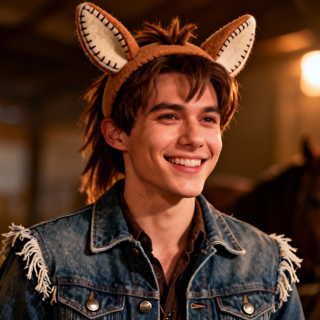 AI cosplay portrait with western style pony ears headband