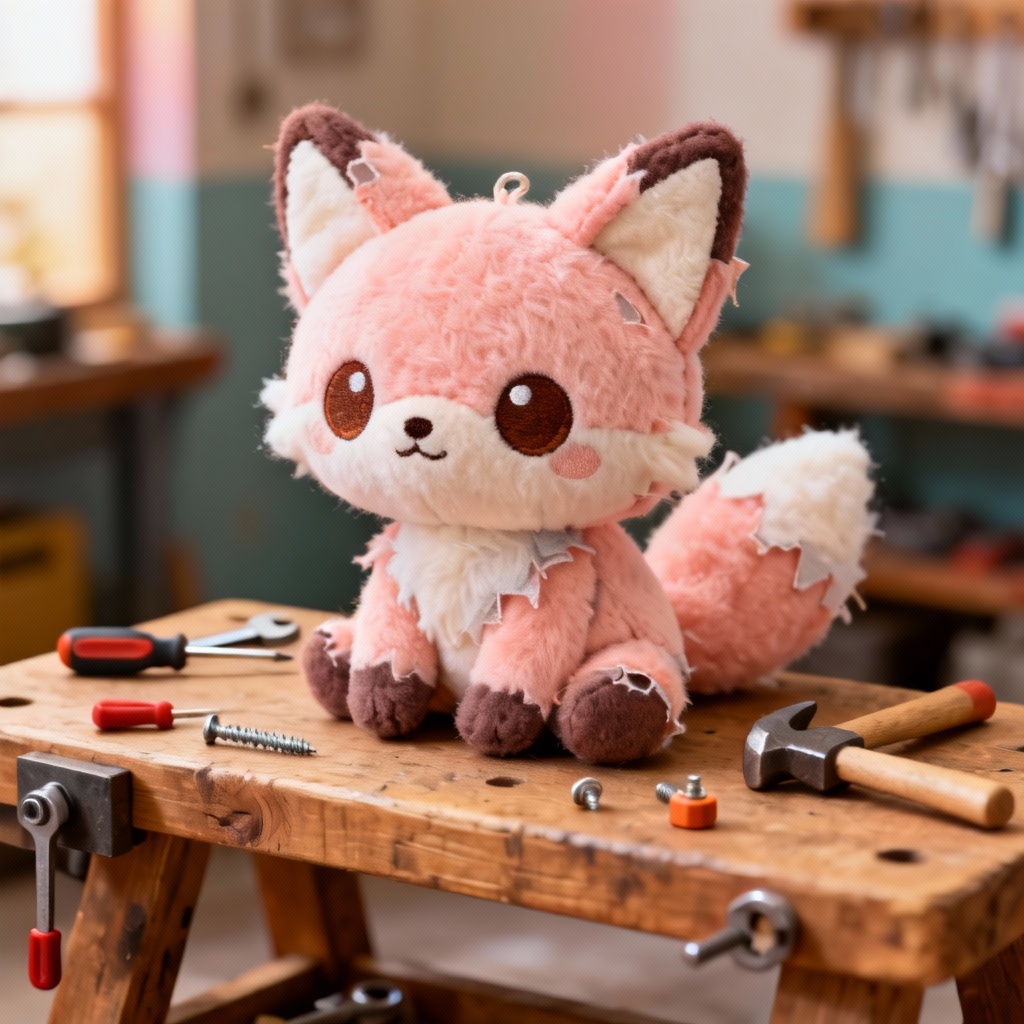 AI chibi plush Mangle FanF art on bench