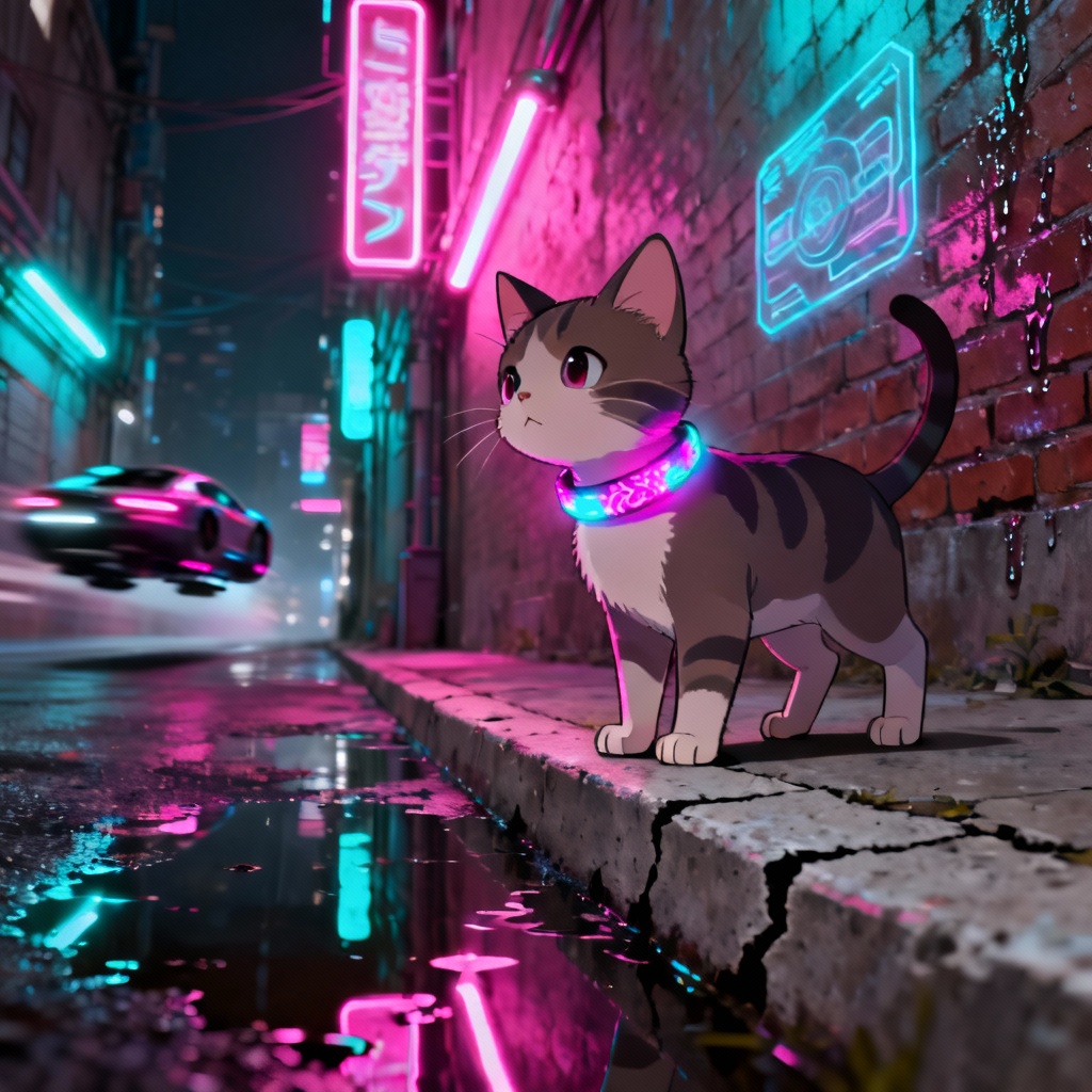 AI Cyberpunk Neon Kitten