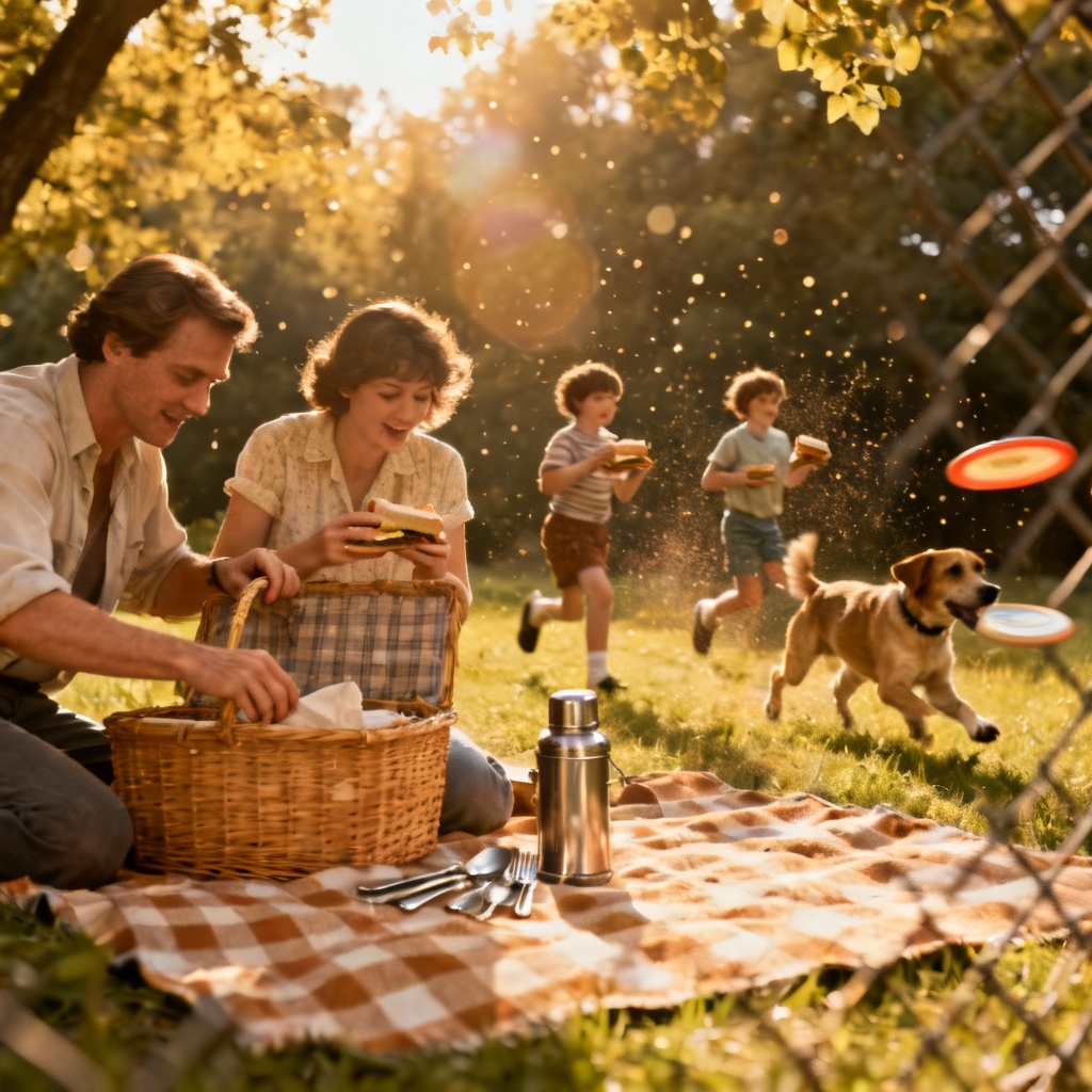 8mm-style home movie frames with warm cast and dust