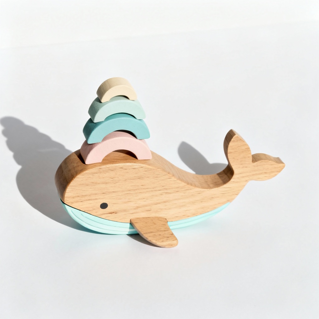 AI wooden Montessori stacking whale educational toy design