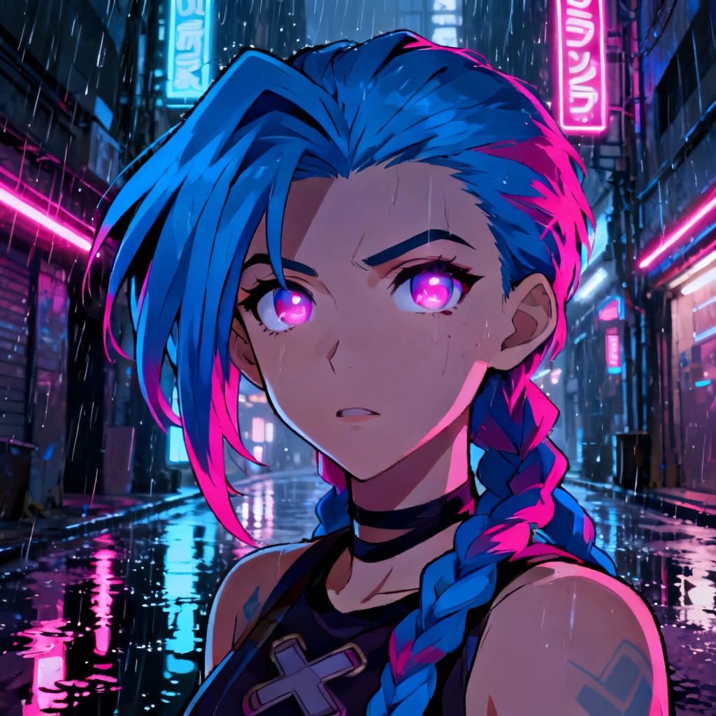 AI anime cyberpunk lion with neon mane