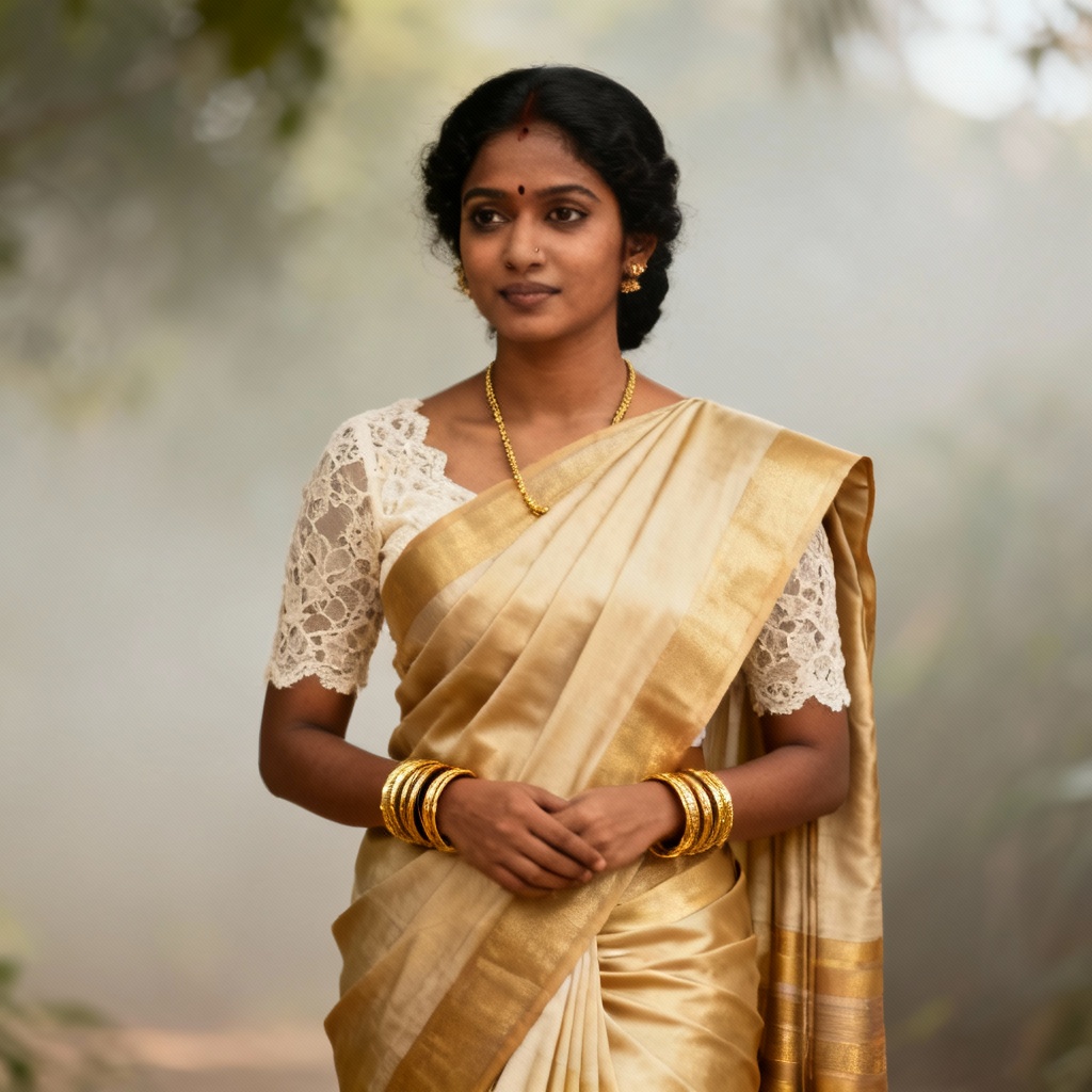 AI Sri Lankan osariya Kandyan saree in gold tones
