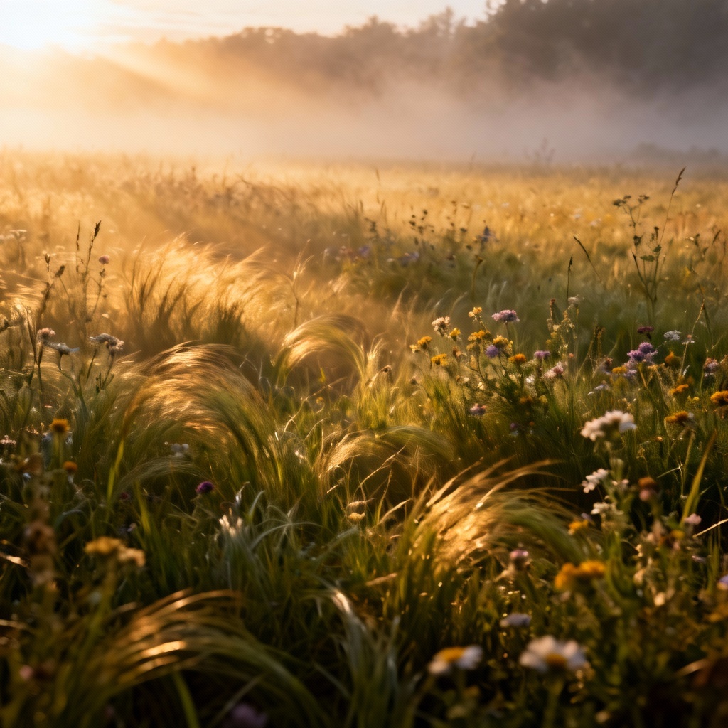 AI golden hour meadow landscape