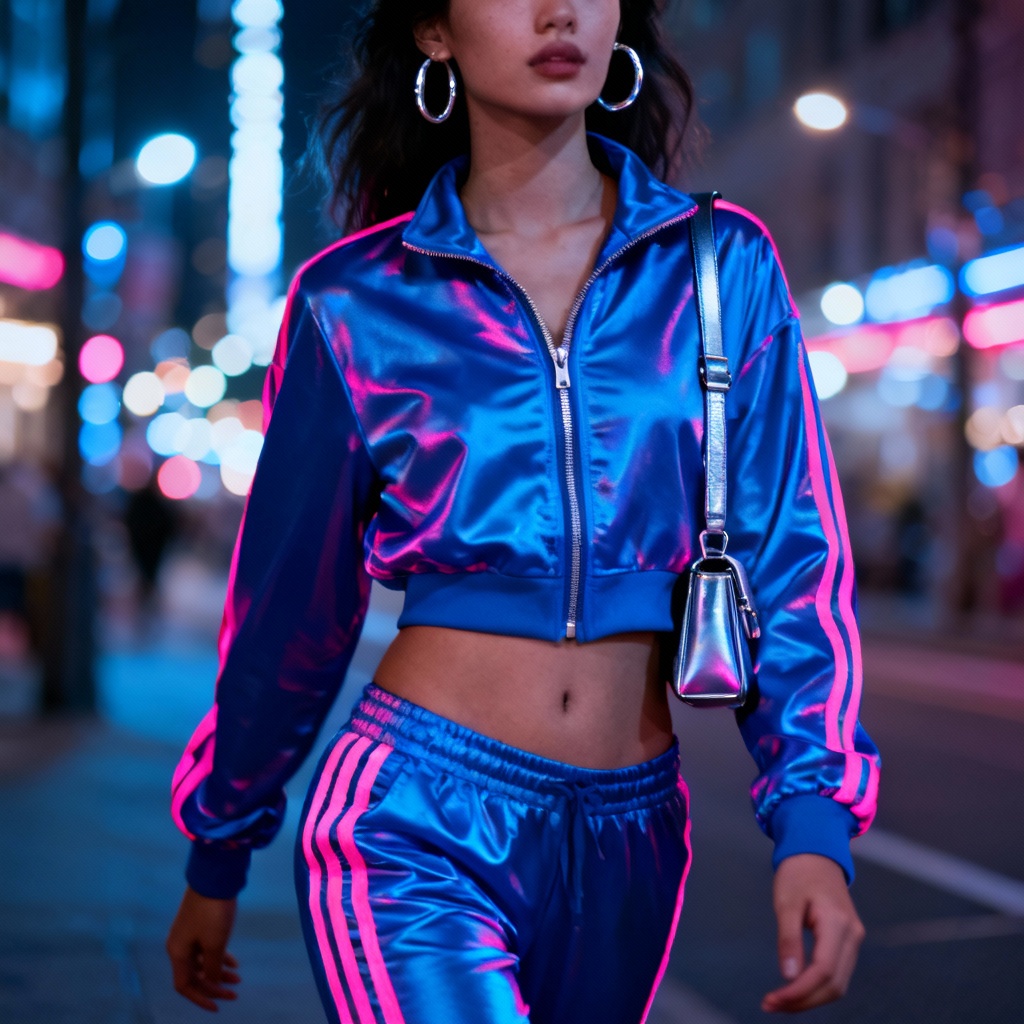 AI Y2K tracksuit street style try on at night