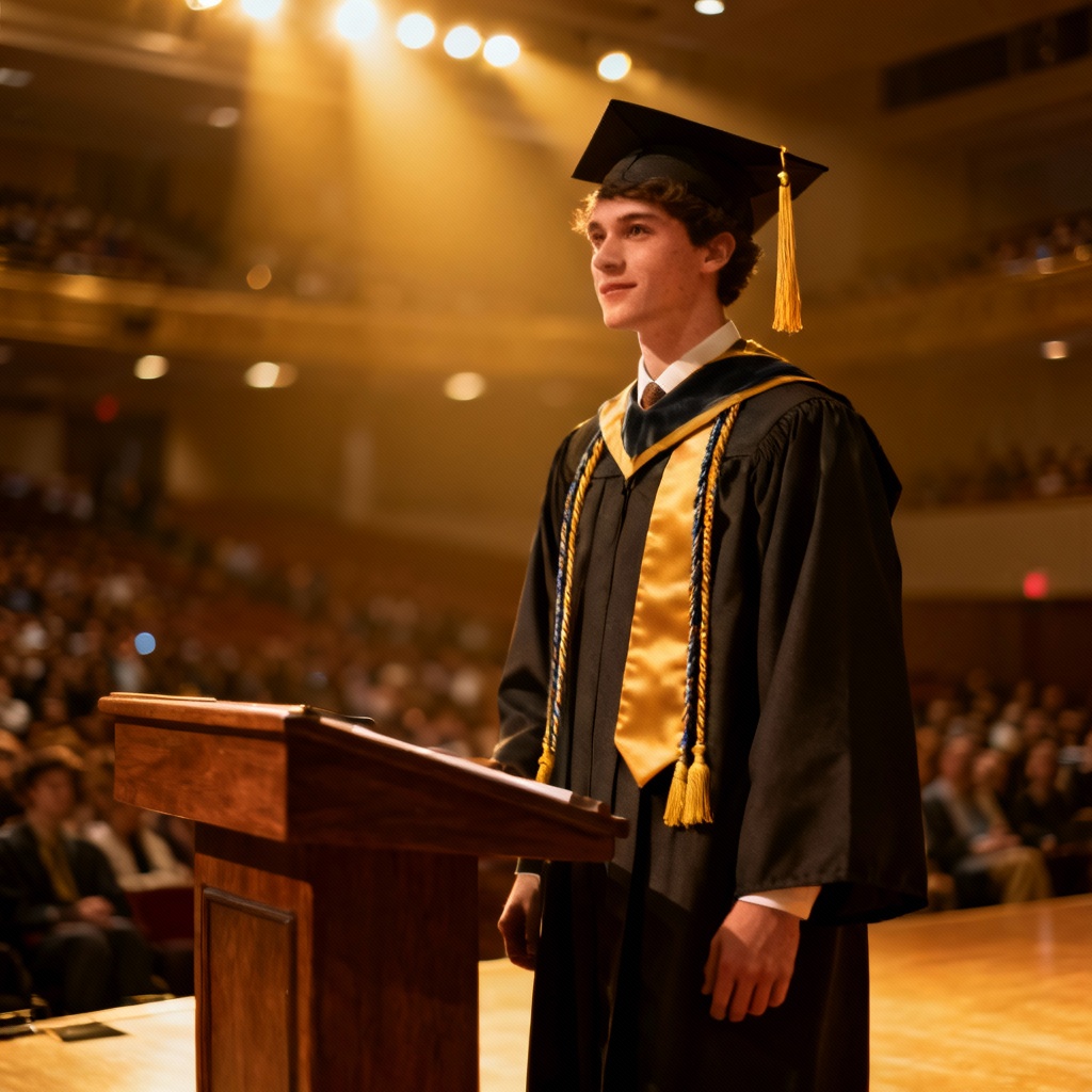 AI commencement photo on stage