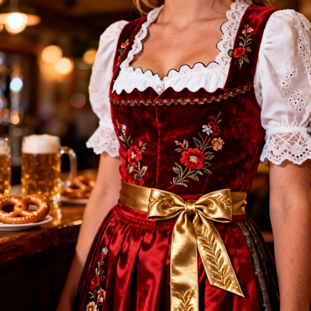 AI Oktoberfest red floral dirndl try on