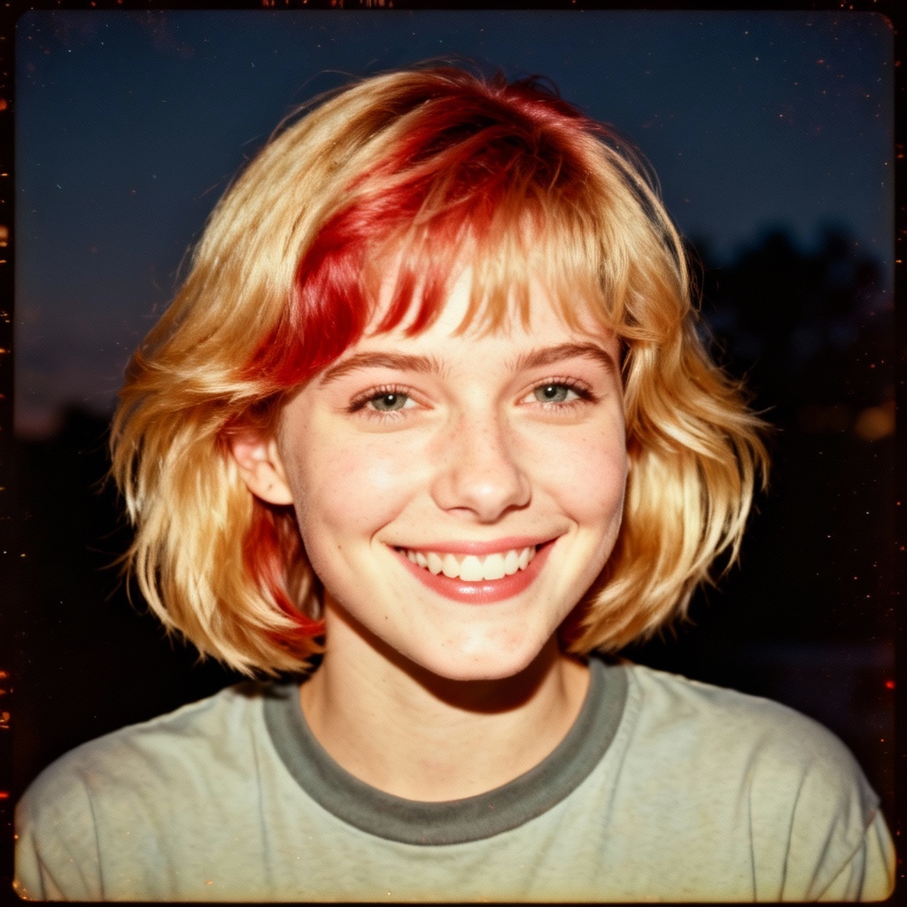 Retro 90s style portrait of a strawberry blonde girl