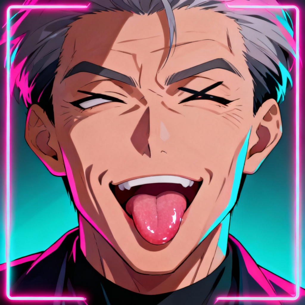 AI ahegao face portrait in neon anime style