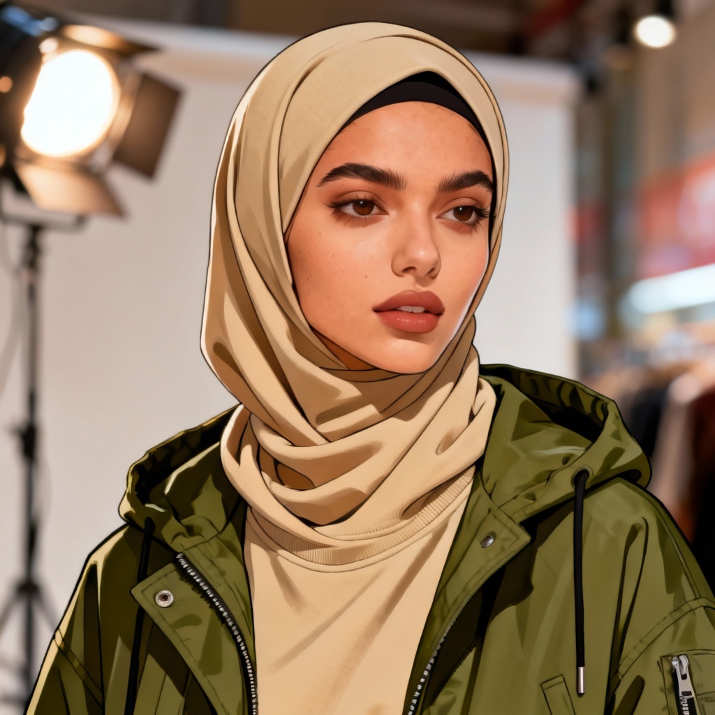 AI streetwear fashion illustration with hijab