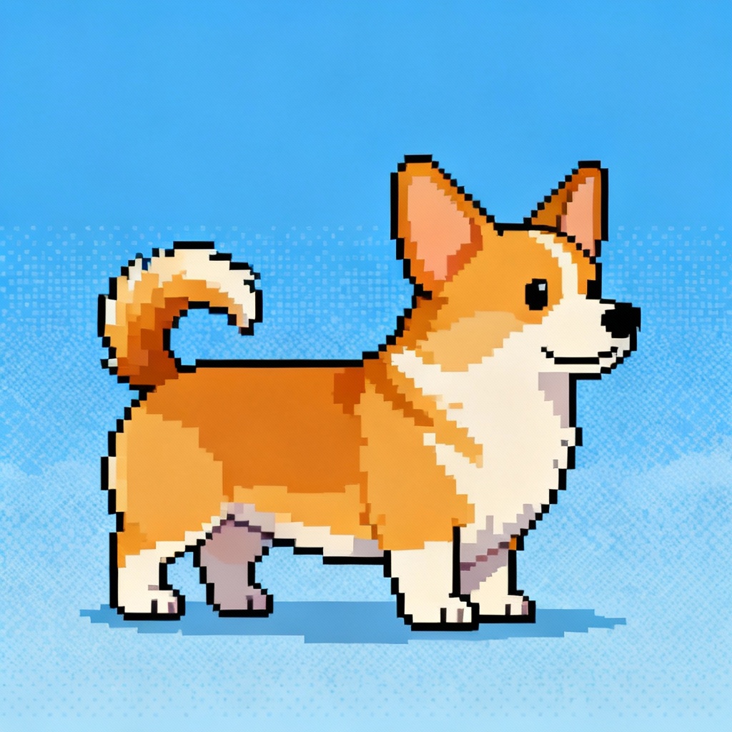 Pixel art corgi sprite with wagging tail