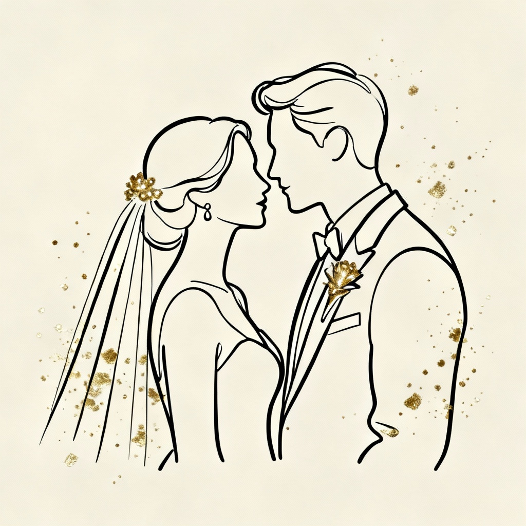 Minimal line art wedding cartoon for save the date