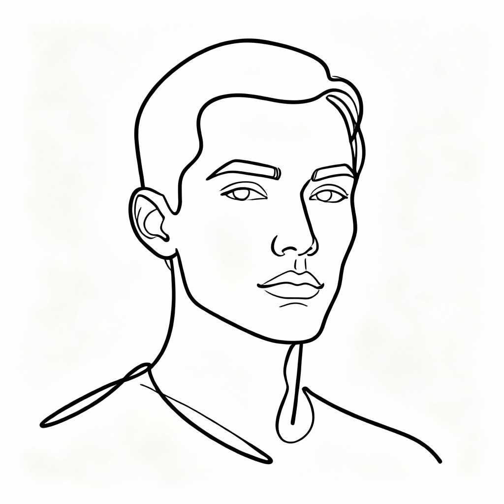 Minimalist continuous one-line portrait in black and white
