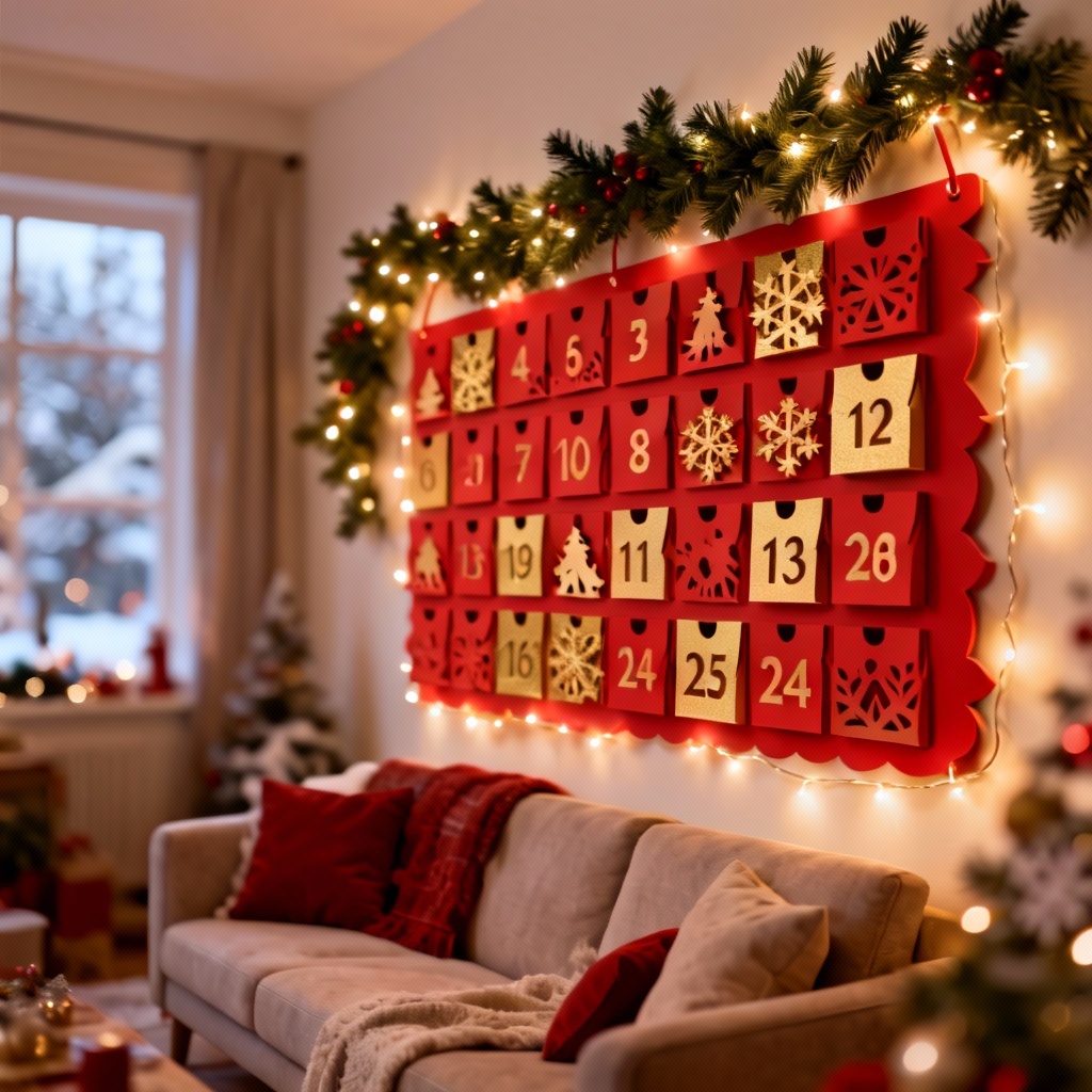 AI Advent Calendar in cozy living room with 24 numbered doors