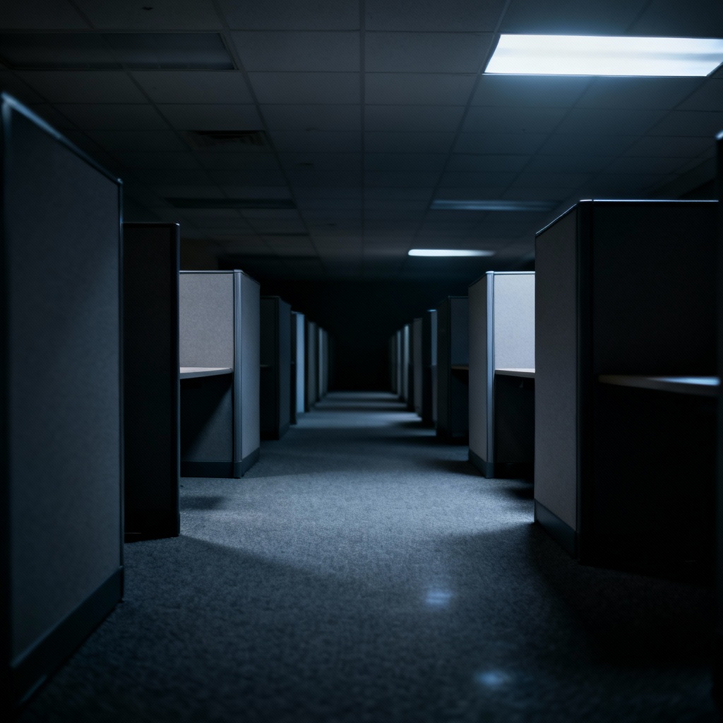AI liminal office space at night