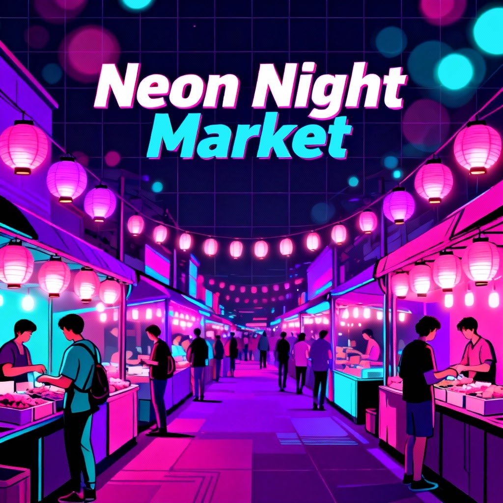 AI Neon Night Market Poster
