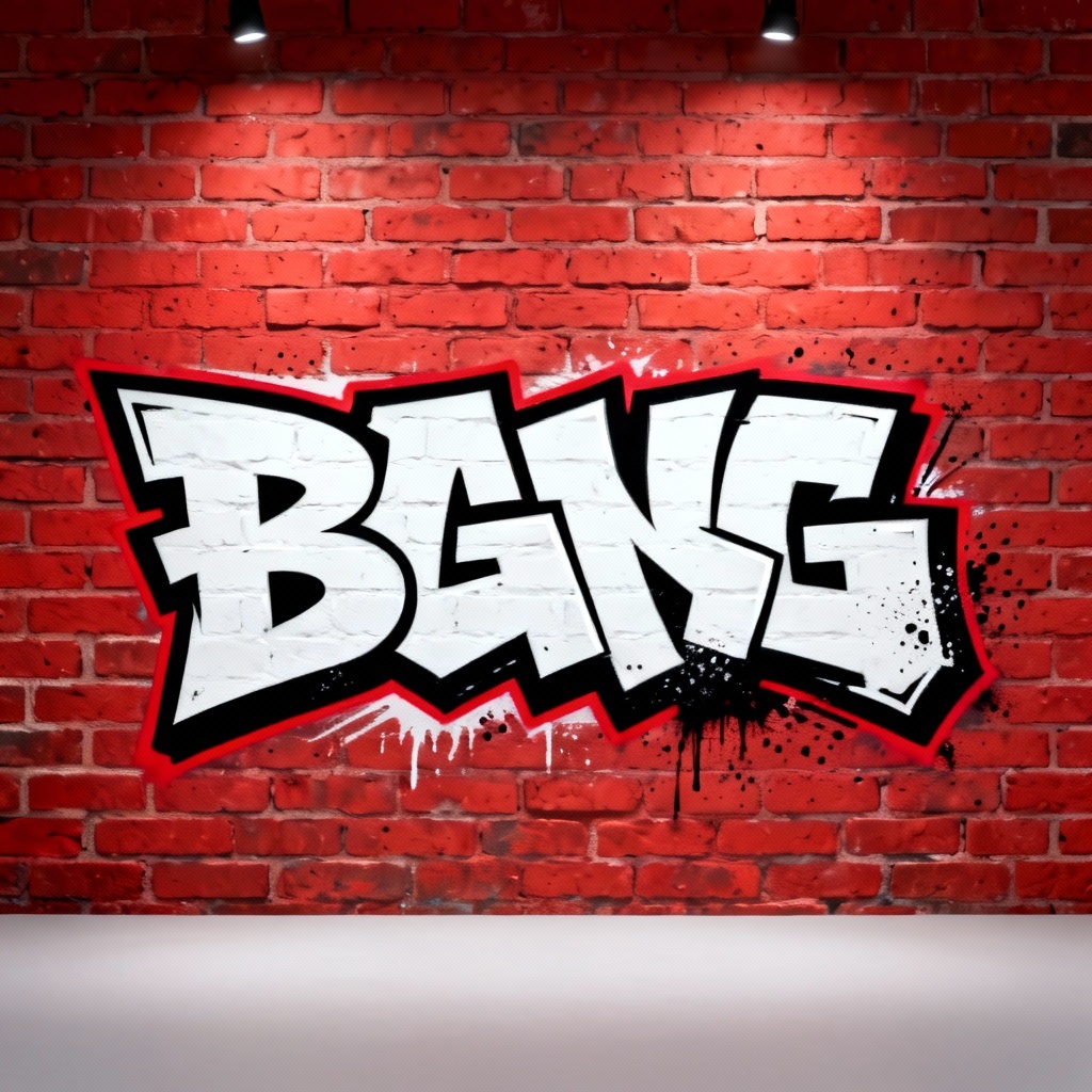 AI graffiti logo mockup on brick wall with paint splatter