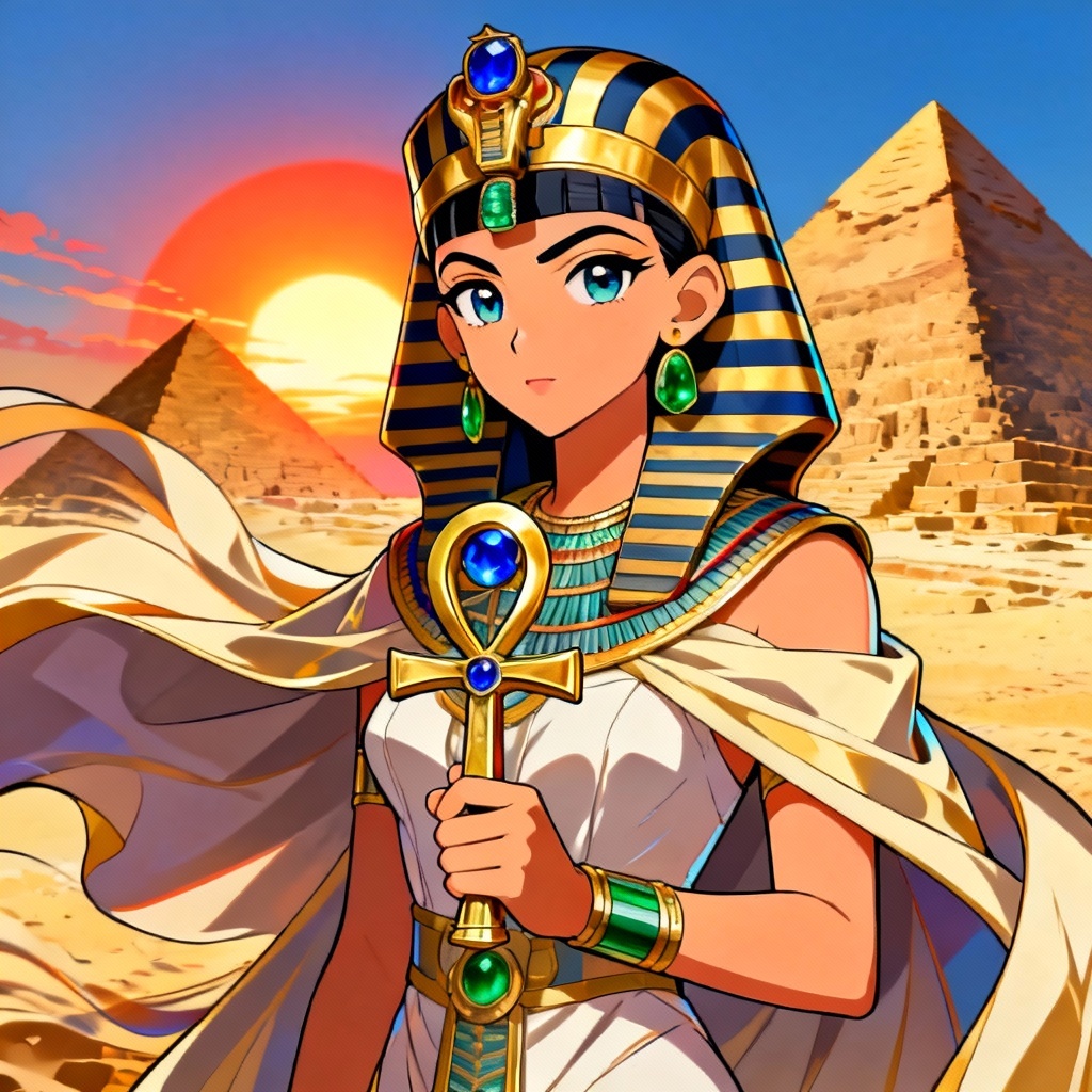 AI Egyptian Queen anime style illustration