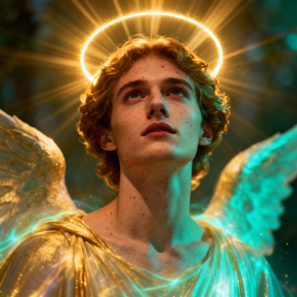 AI portrait with golden angelic halo and soft glow