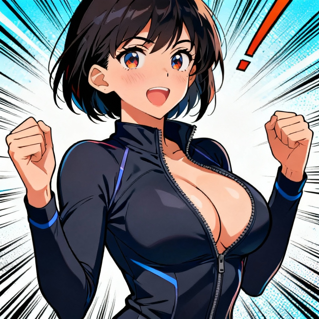 Anime heroine in jacket with playful, exaggerated silhouette