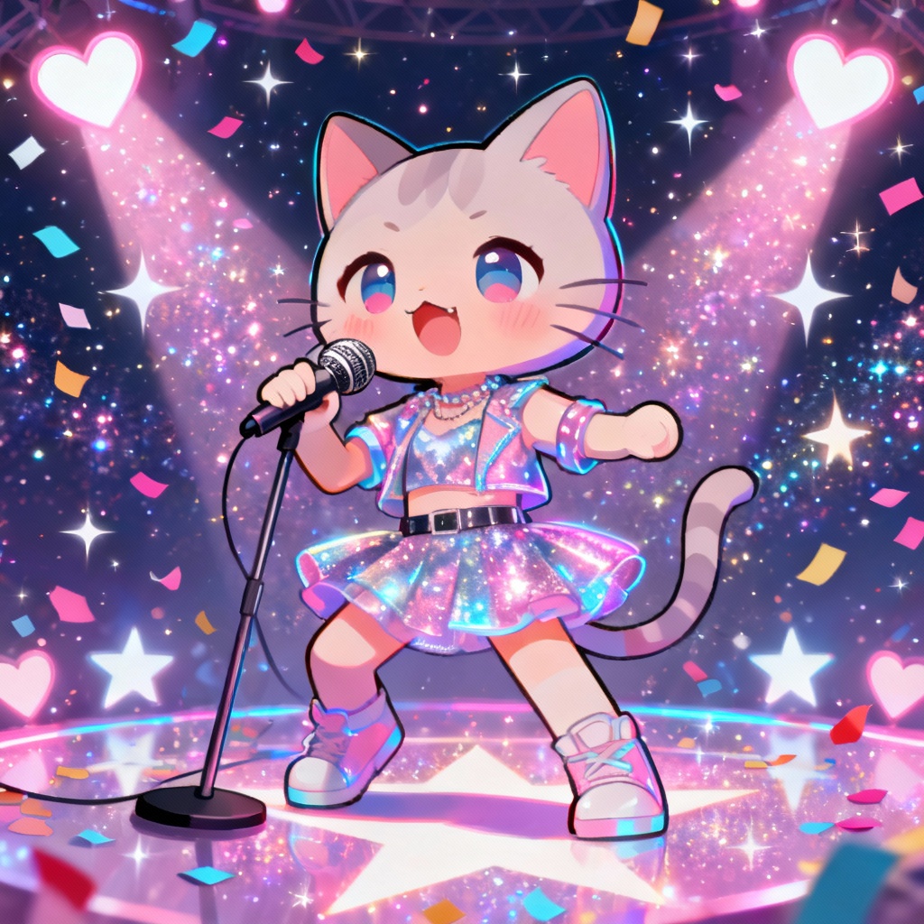 AI Sonic OC pop idol cat performing on stage