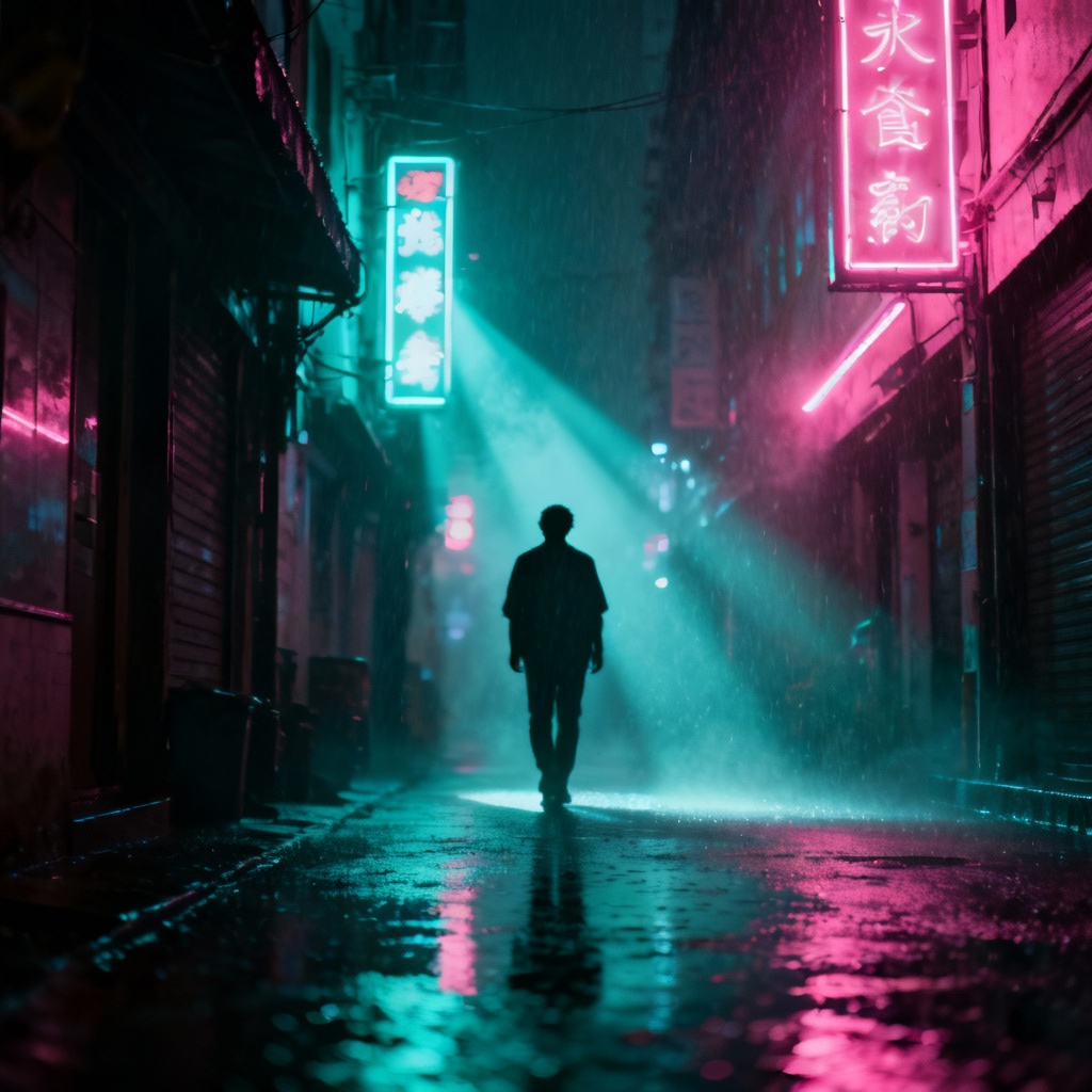 AI Cinematic Neon Alley Movie Scene