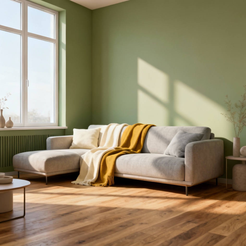 Room wall paint preview with sage green color