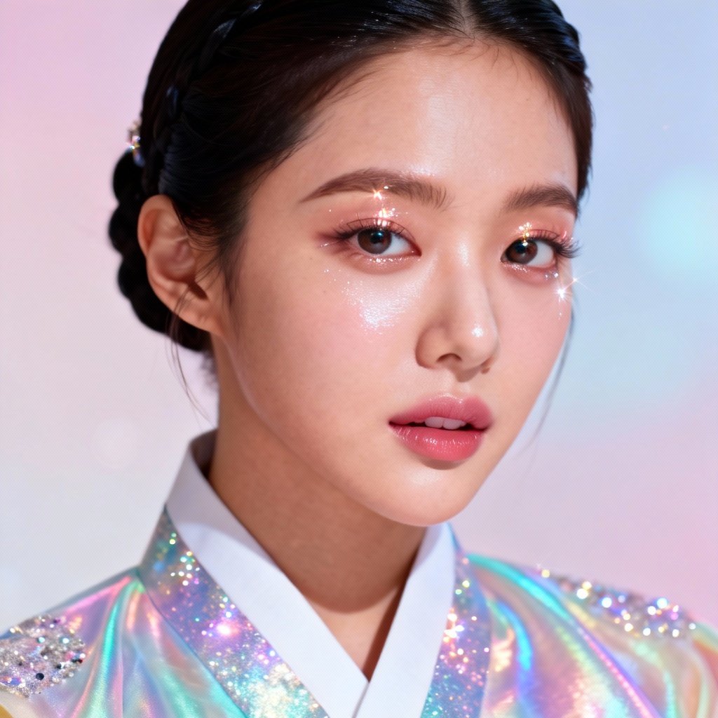 K-pop inspired AI hanbok profile with glam lighting