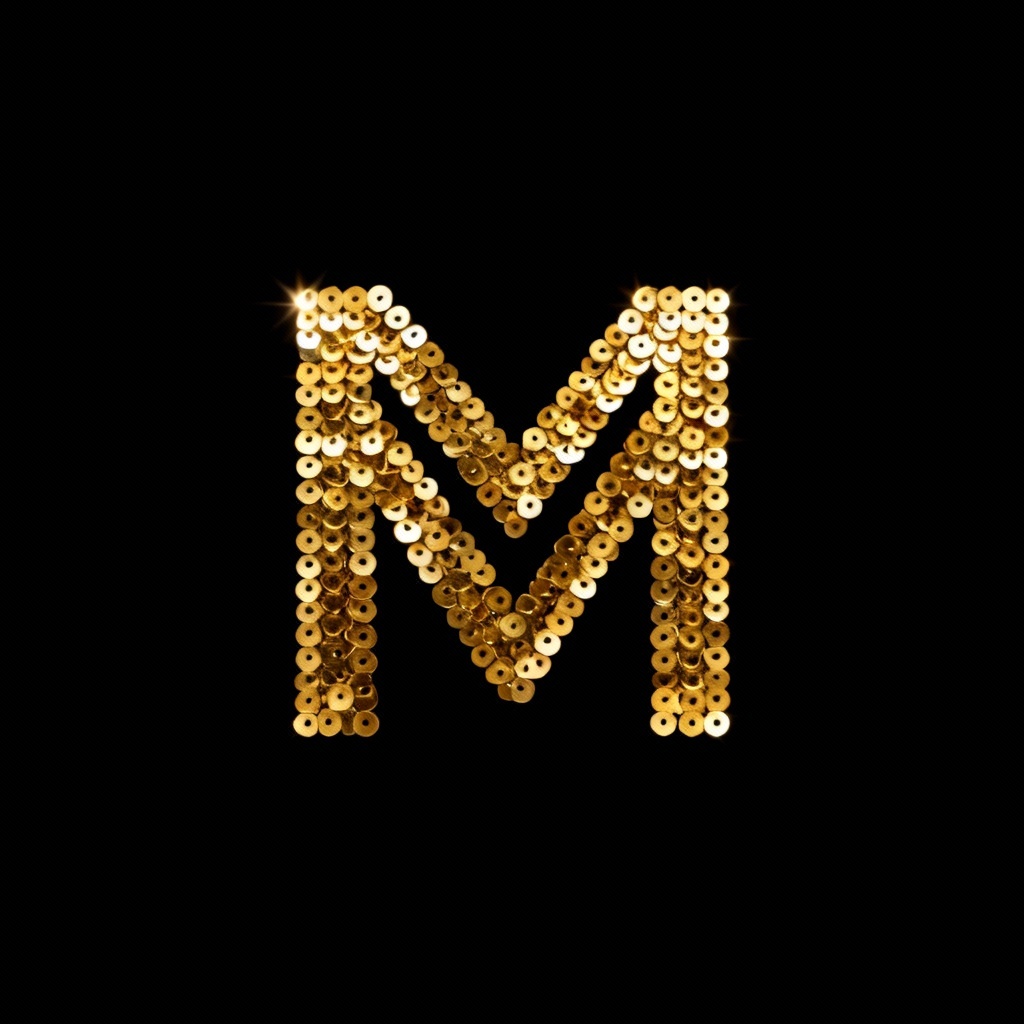 AI gold sequin logo overlay on dark background
